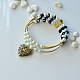 Three-strand Pearl Beads Bangle with Heart Hollow Locket Pendant-5