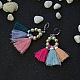 Boucles d'oreilles pompons tricolores avec perles de verre-4
