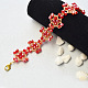 Bracelet en perles de verre galvanisées rouges et perles de rocaille dorées-1