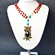 Collier à deux rangs avec pendentif hibou et perles de verre rouges-5