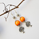 Boucles d'oreilles pendantes en forme d'arbre de style tibétain avec perles en bois orange-4