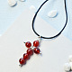 Collier à pendentif croix en perles de pierres précieuses rouges-1