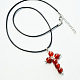 Collier à pendentif croix en perles de pierres précieuses rouges-5