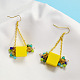 Wooden Beads Pendant Earrings with Glass Beads-1