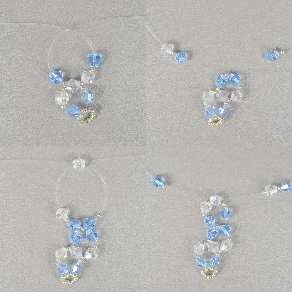 PandaHall Selected мастер-класс по изготовлению синего двухконусного браслета из стеклянных бусин.-4