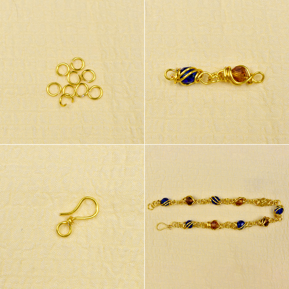 Браслет из проволоки с гранеными стеклянными бусинами-5