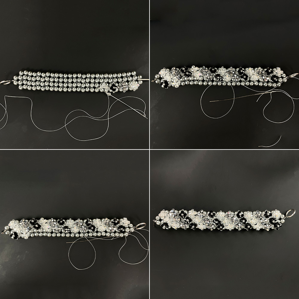 Graues Armband mit Glasperlen und Doppelkegelperlen