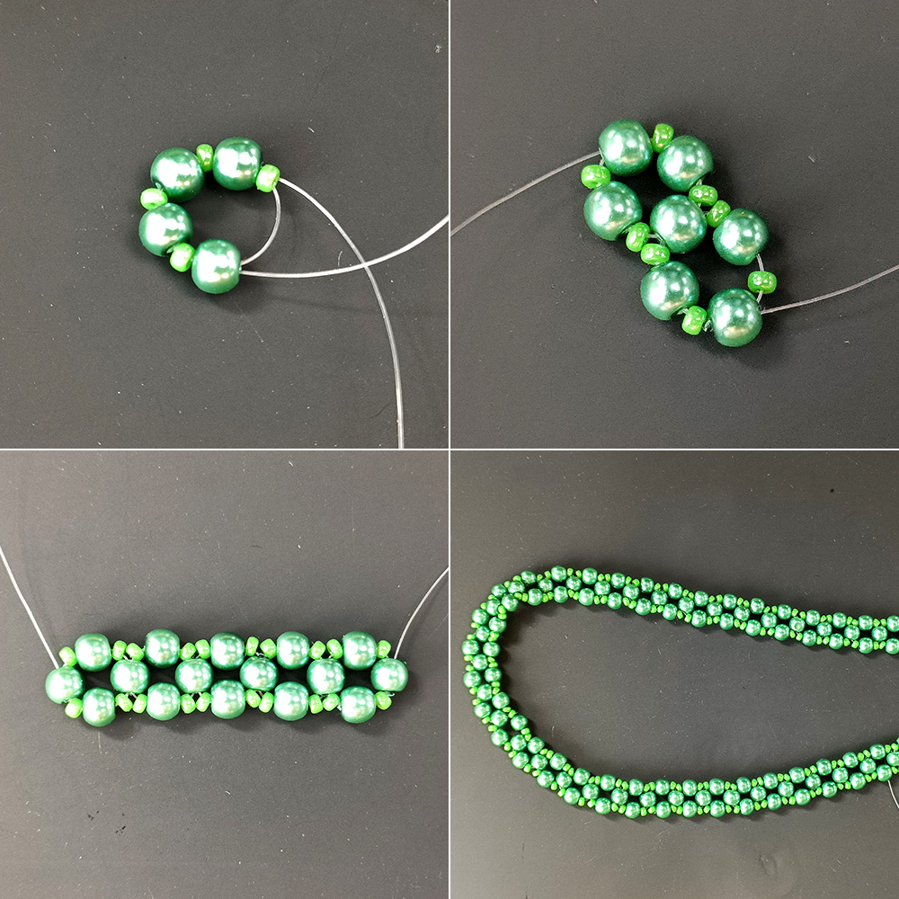 PandaHall Selected идея зеленого колье-капли со стеклянными жемчужными бусинами-3