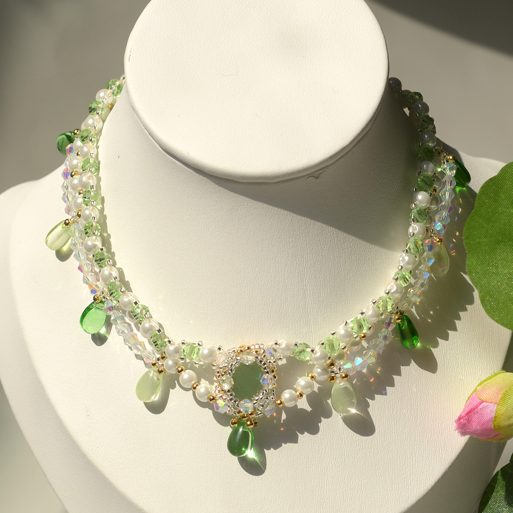 Ожерелье из свежего зеленого драгоценного камня с жемчугом-5