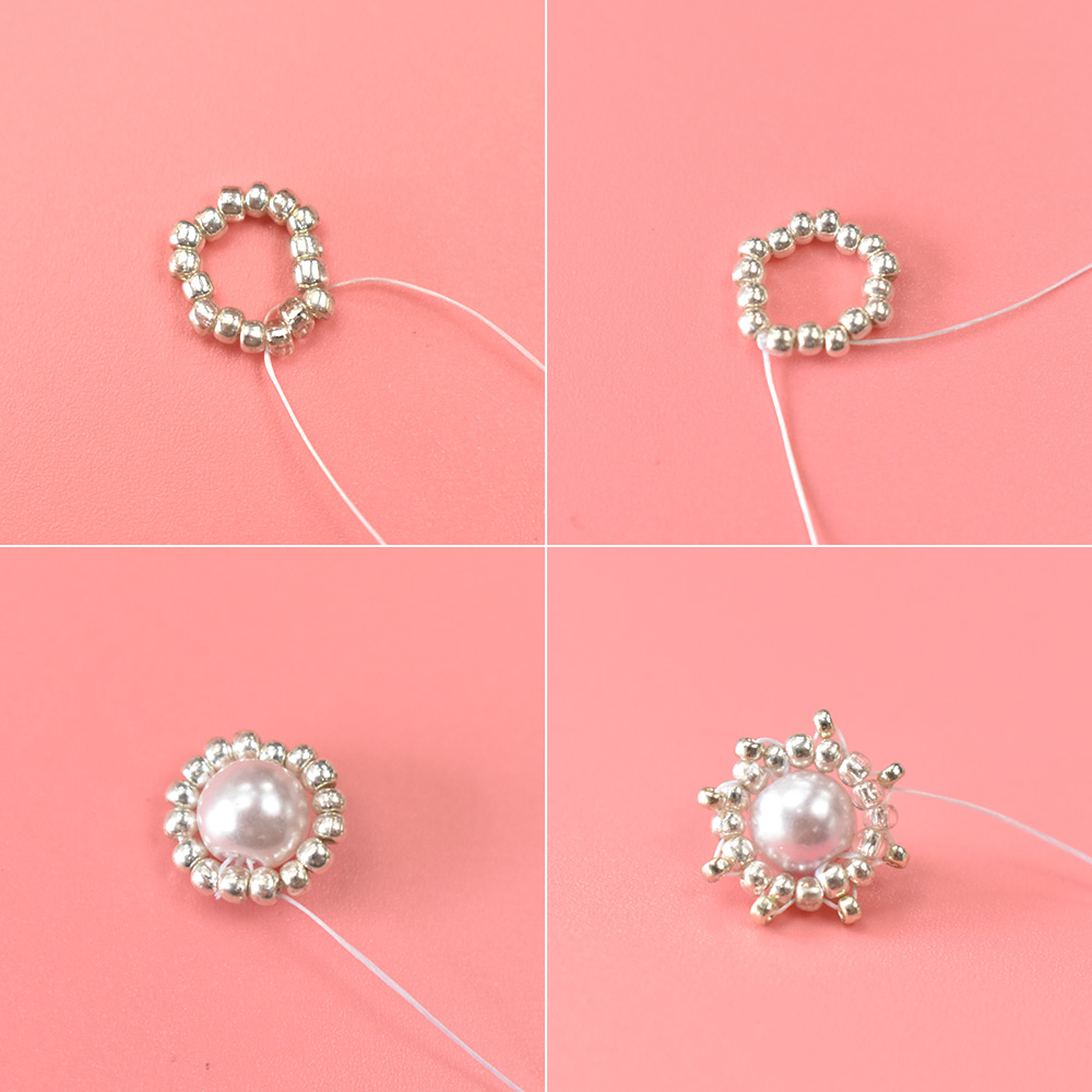 PandaHall Selected мастер-класс по изготовлению серег с ромашками из фиолетовых бисера-3