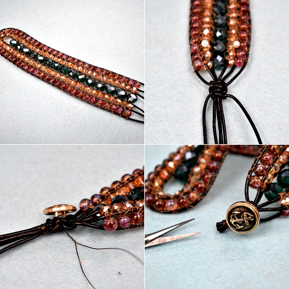 Многоярусный браслет из стеклянных бусин-5