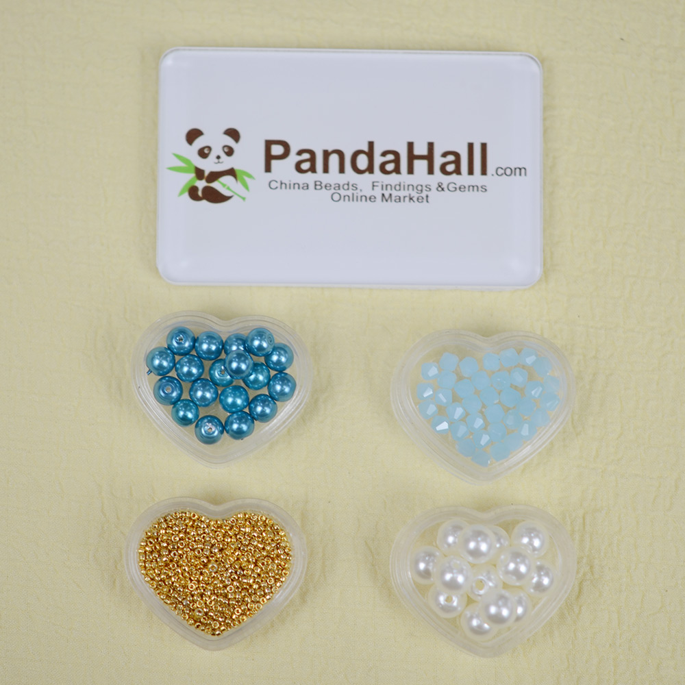 Браслет из бисера синего цвета с жемчугом и стеклянными бусинами-2