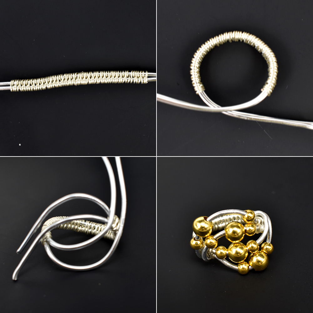 Кольцо из проволоки с латунными бусинами-3