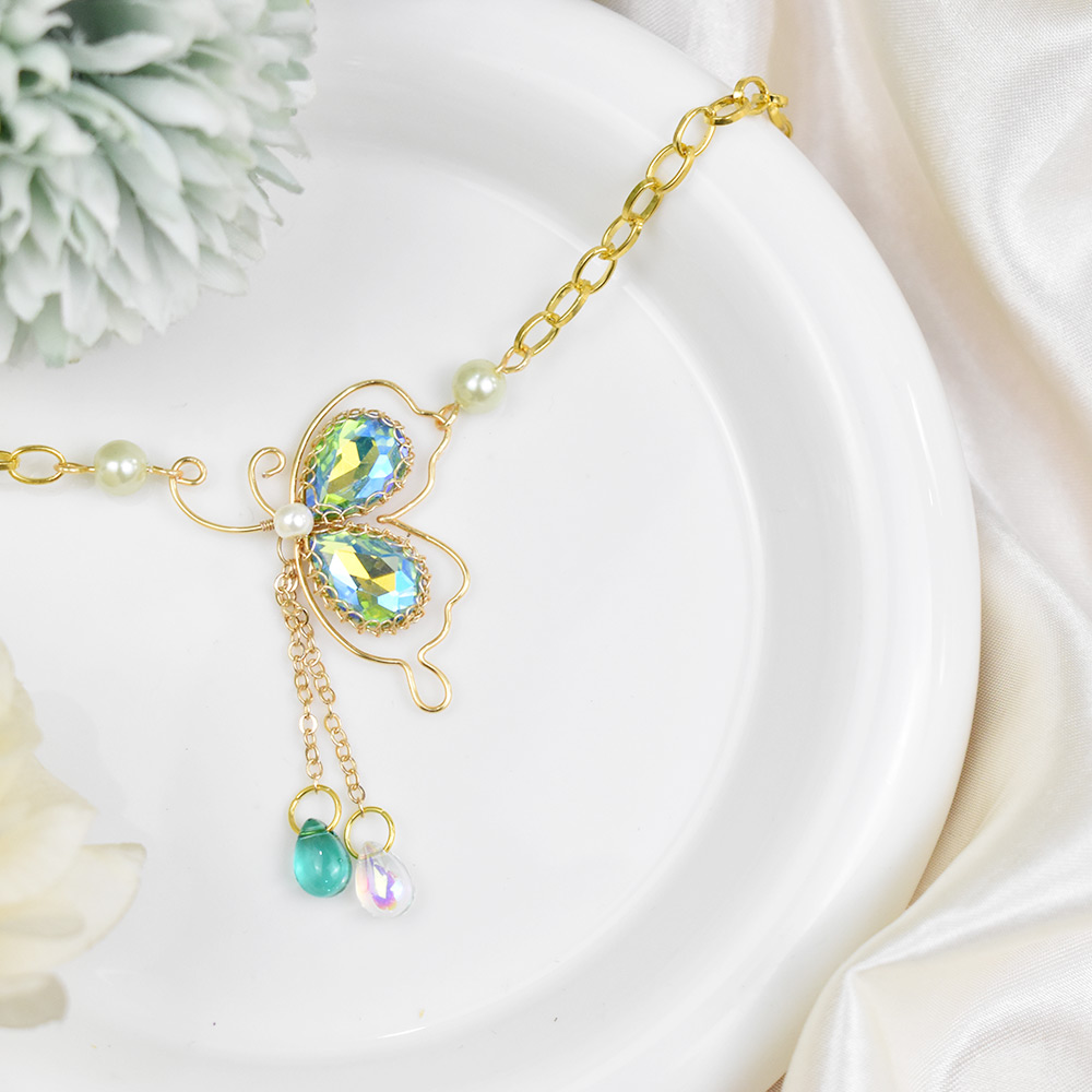 Подвеска-бабочка из проволоки со стеклянными стразами-8