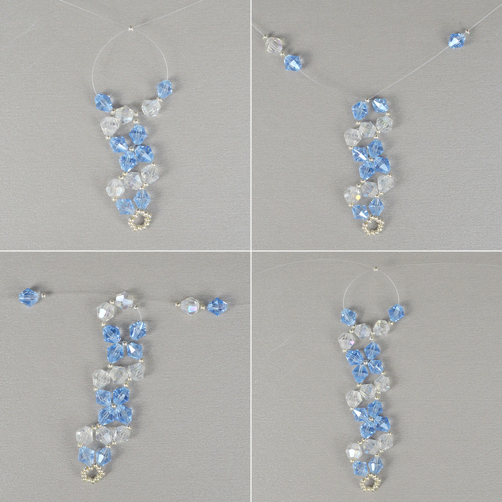 PandaHall Selected мастер-класс по изготовлению синего двухконусного браслета из стеклянных бусин.-5