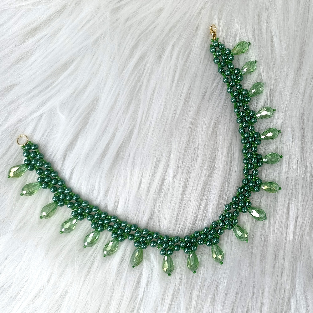 PandaHall Selected идея зеленого колье-капли со стеклянными жемчужными бусинами-5
