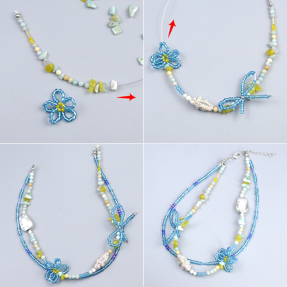 Ожерелье-бантик из голубого бисера