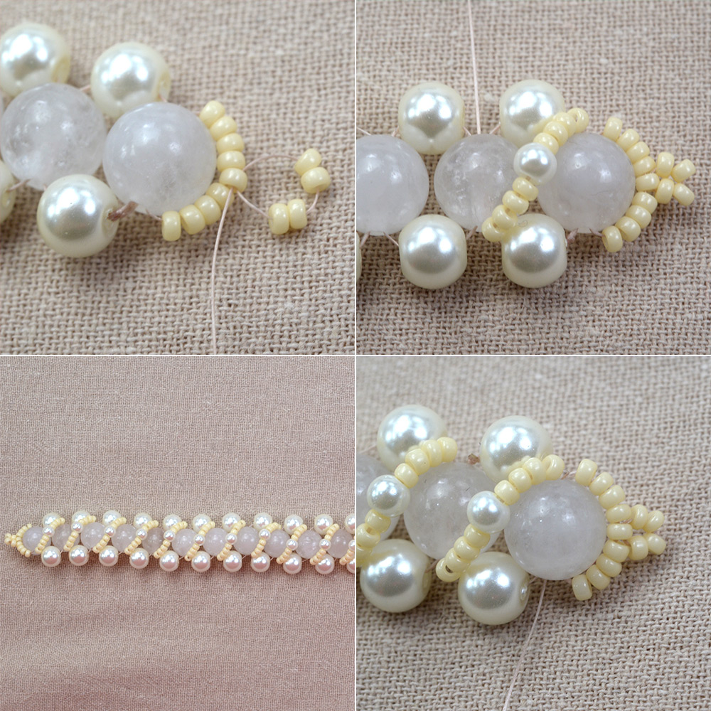 Браслет из стеклянного опалита и жемчуга-4