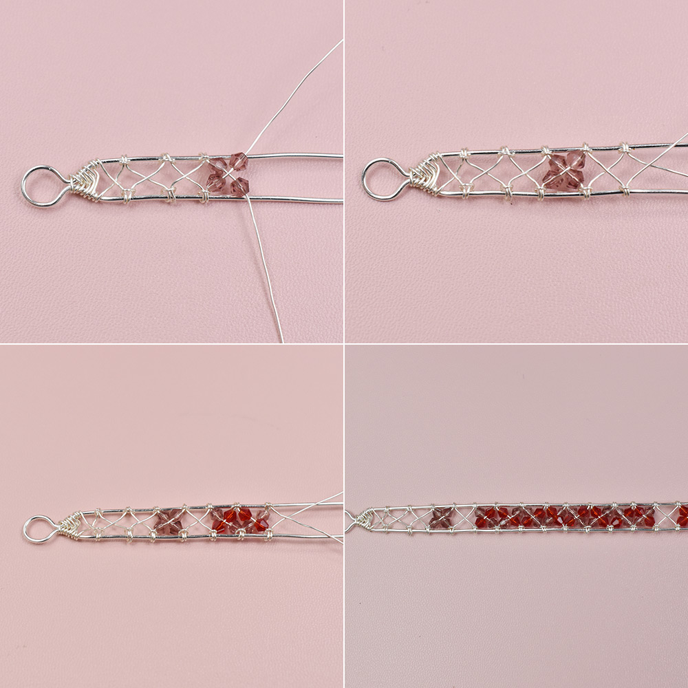 Браслет из проволоки и двухконусных стеклянных бусин-5