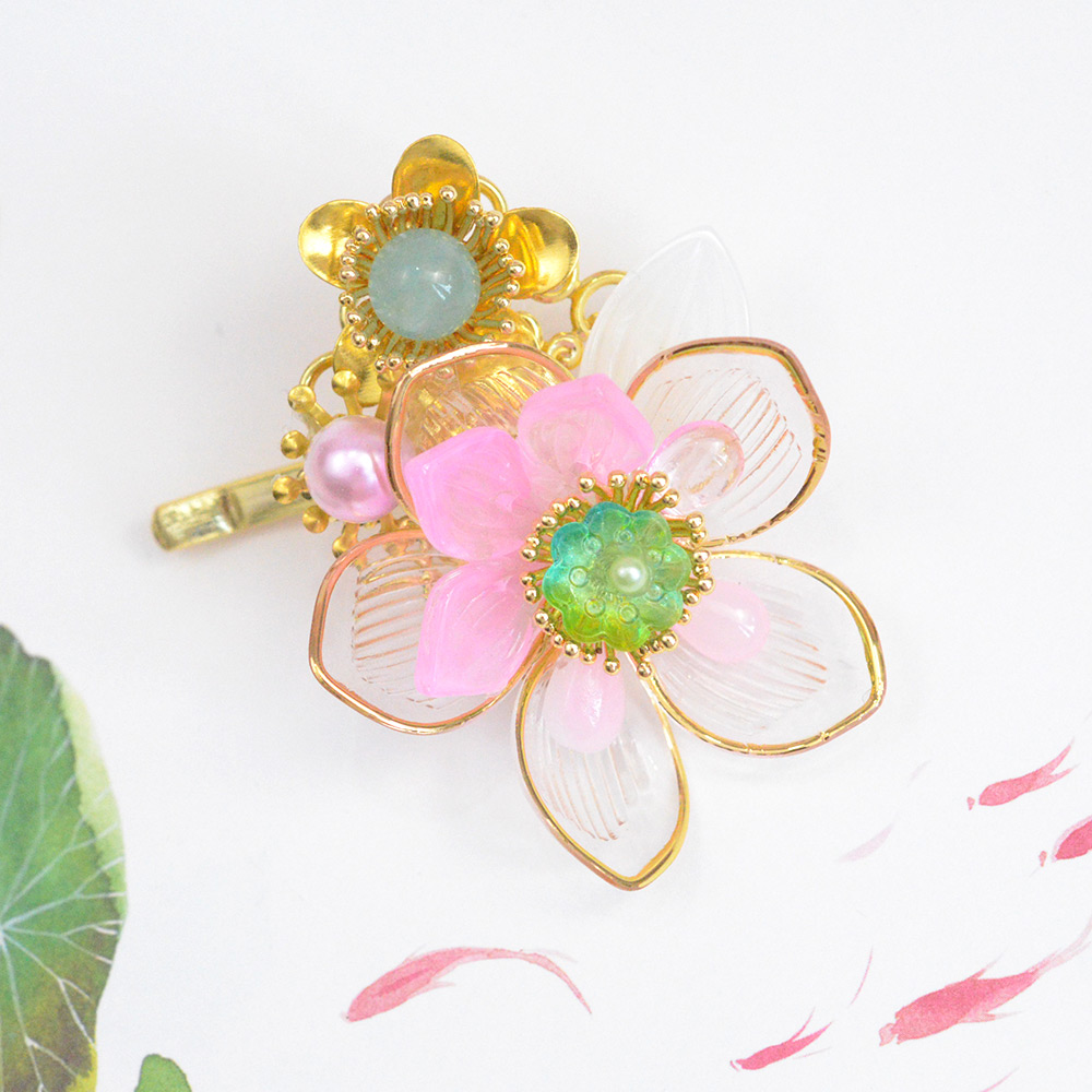 Заколка для волос с цветочным узором и бусинами-1