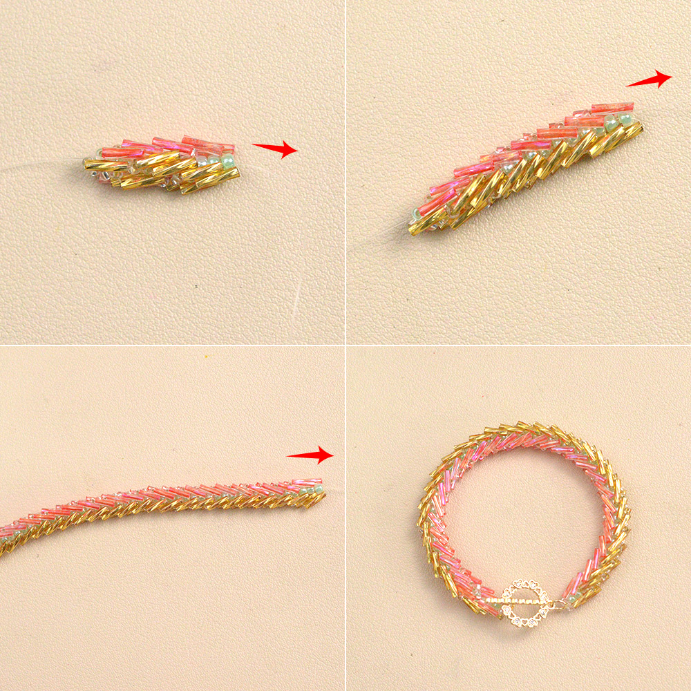 Браслет из розового и золотистого стекляруса-4