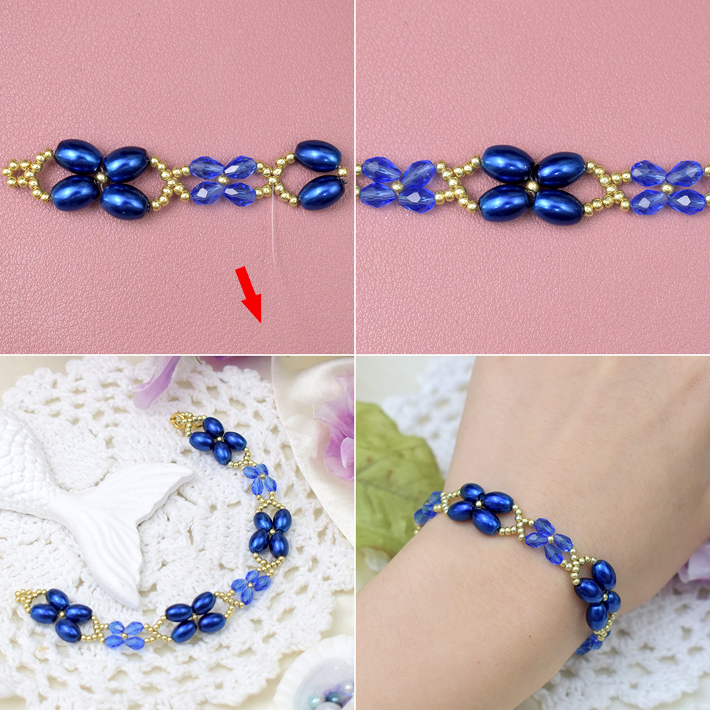 Браслет из голубого жемчуга и стеклянных бусин-4