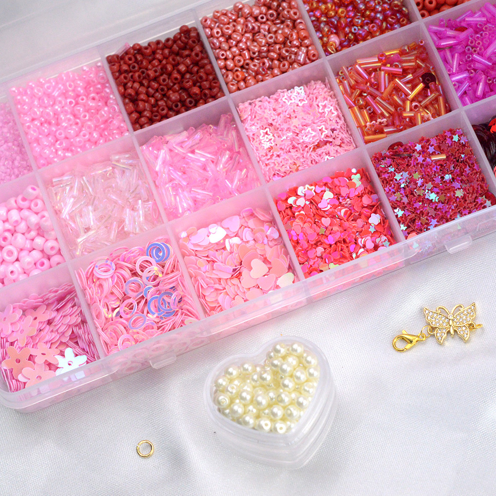 Весенний стиль розовый браслет из бисера с пайетками-2