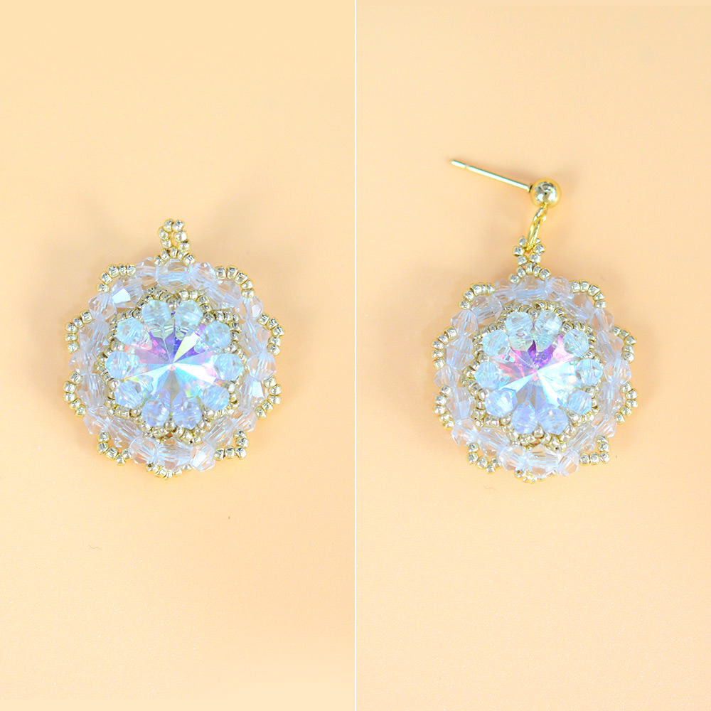 Серьги из стеклянных бусин с кабошоном из страз-5