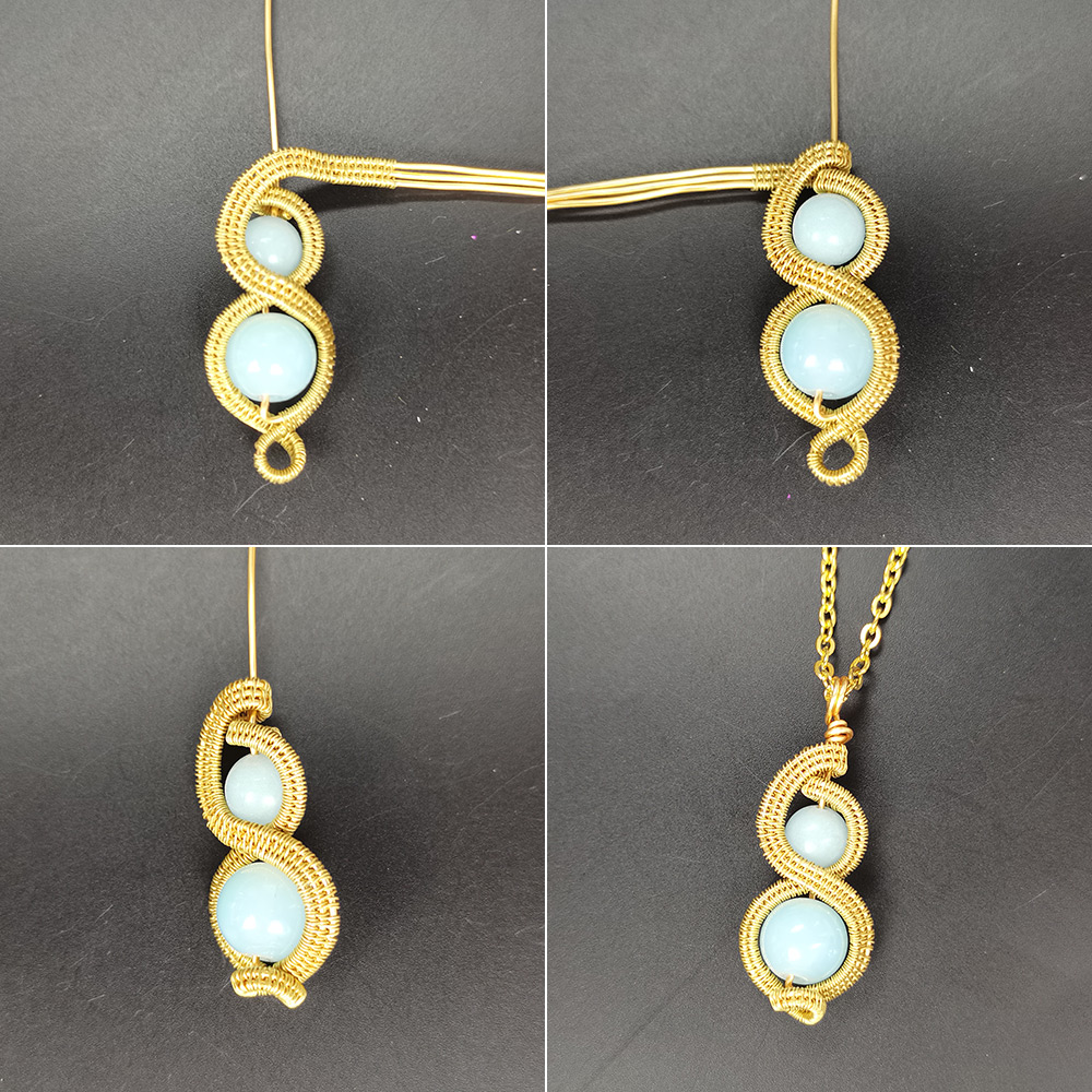 Подвеска в виде тыквы из проволоки с бусинами из драгоценных камней-5