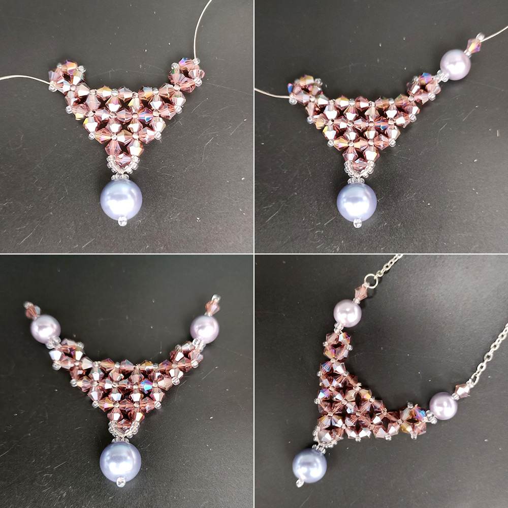 PandaHall Selected идея колье из стеклянных биконусов с жемчужными бусинами-5