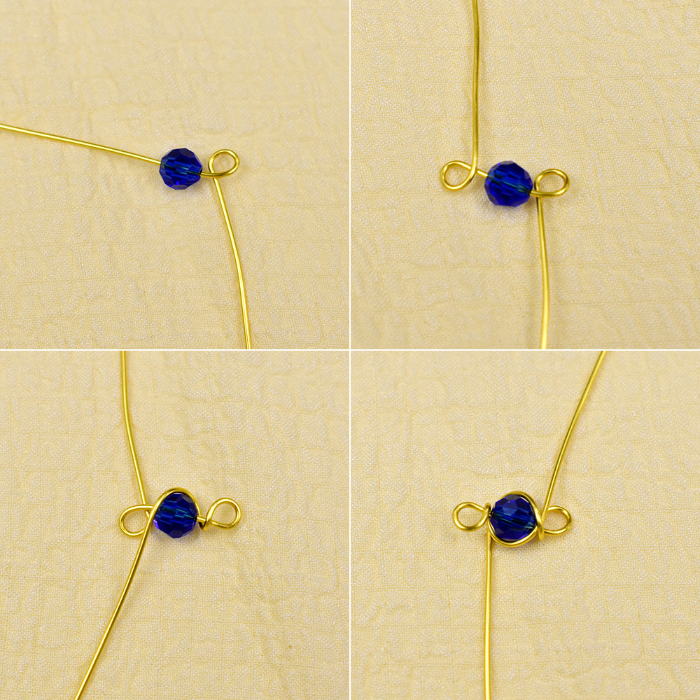 Браслет из проволоки с гранеными стеклянными бусинами-3