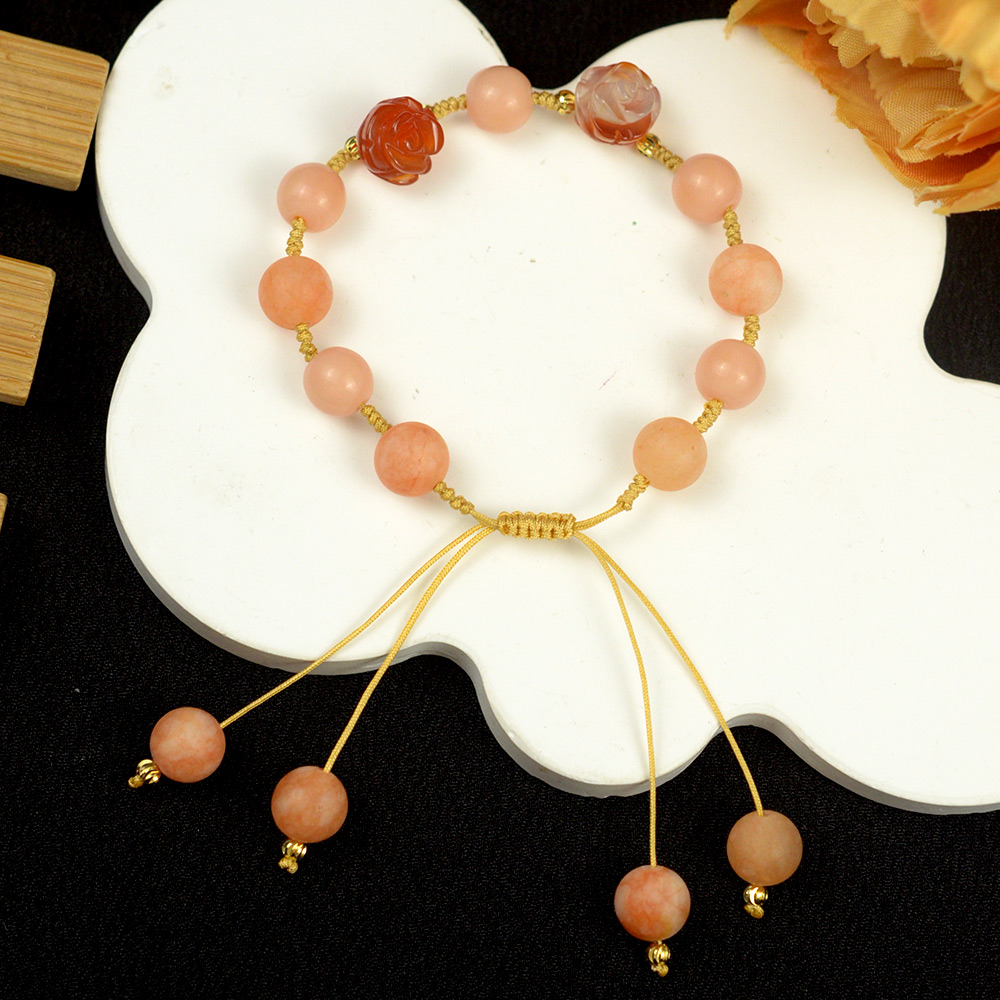 Розовый браслет из плетеной веревки с драгоценными камнями-7