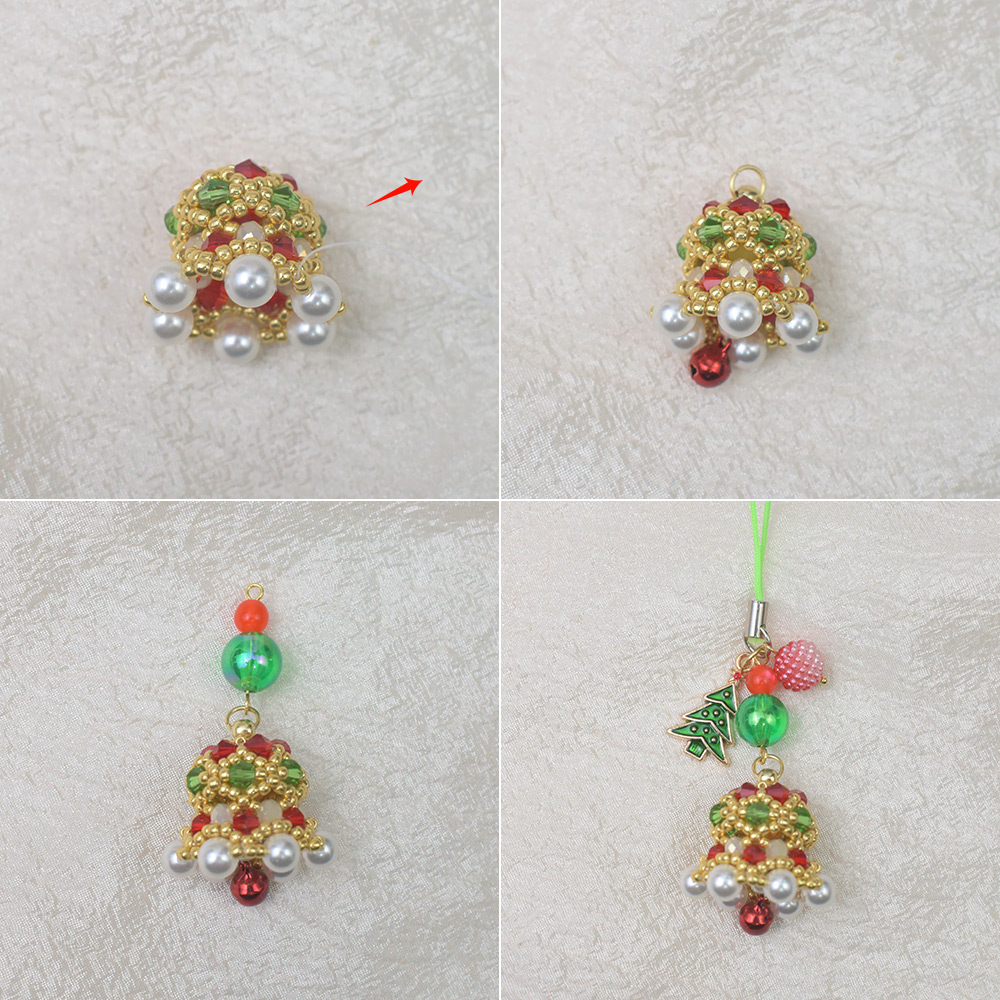 Подвеска из рождественского колокольчика и стеклянных бусин-5