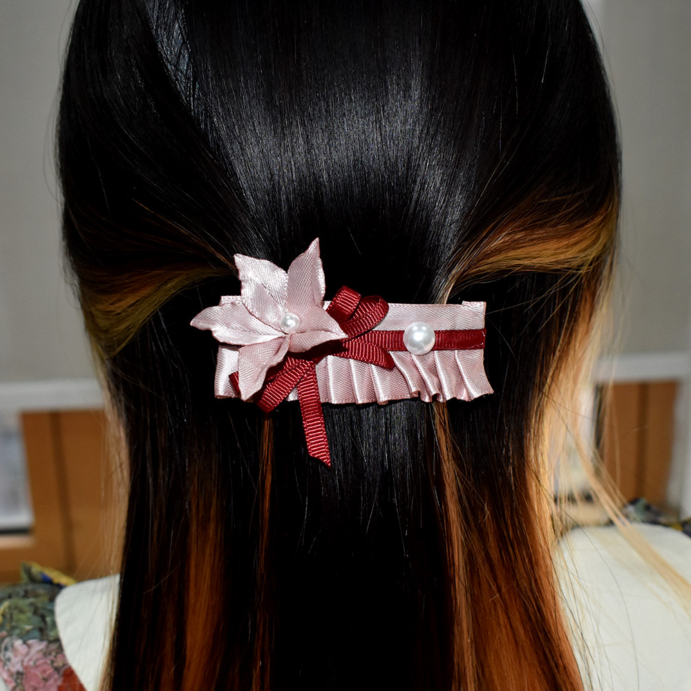 Заколка для волос с лентой и жемчужиной-6