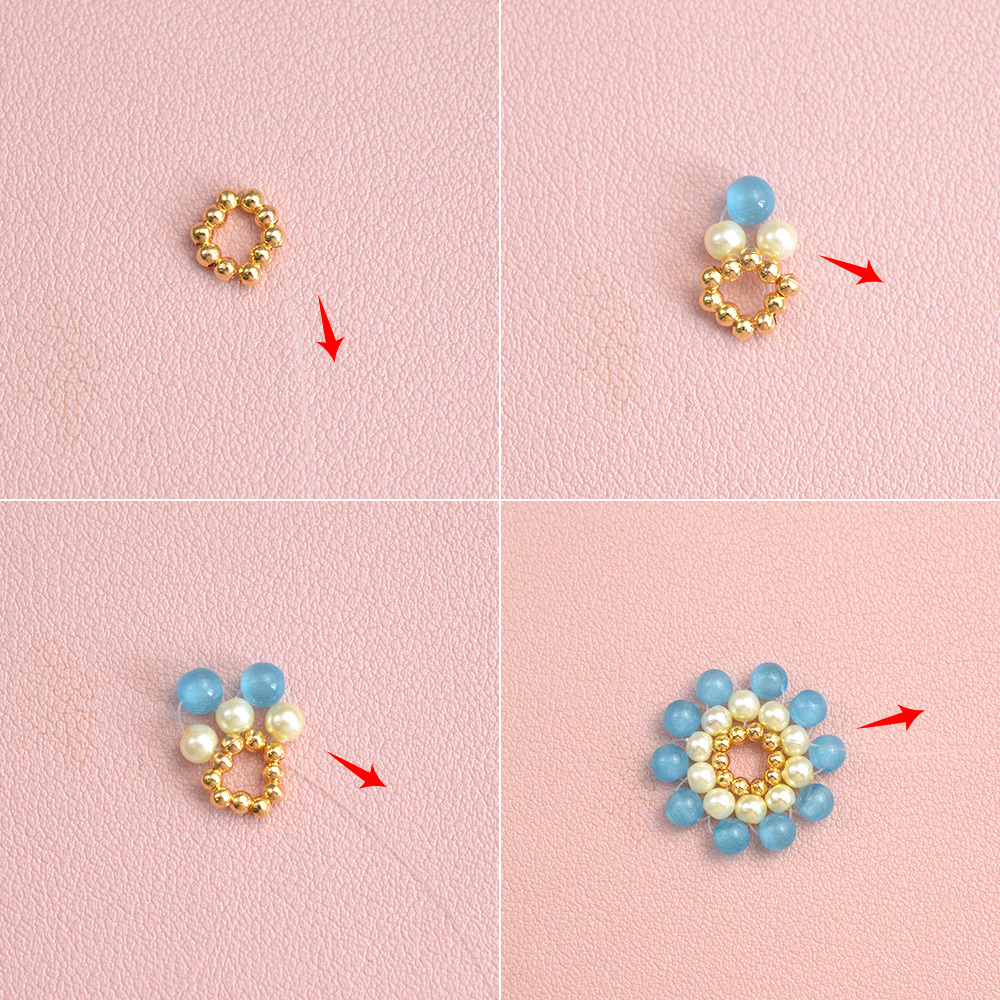 Браслет-цветок из бисера кошачий глаз