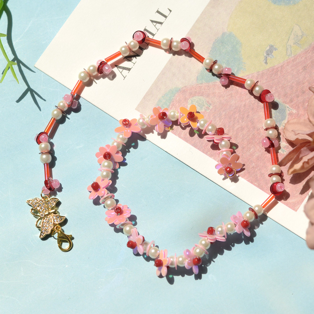 Весенний стиль розовый браслет из бисера с пайетками-1