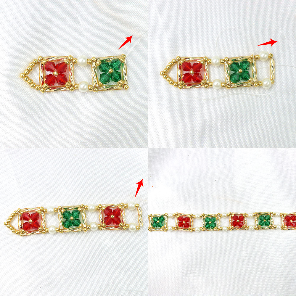 Браслет из семян и стеклянных бусин на рождественскую тематику-4