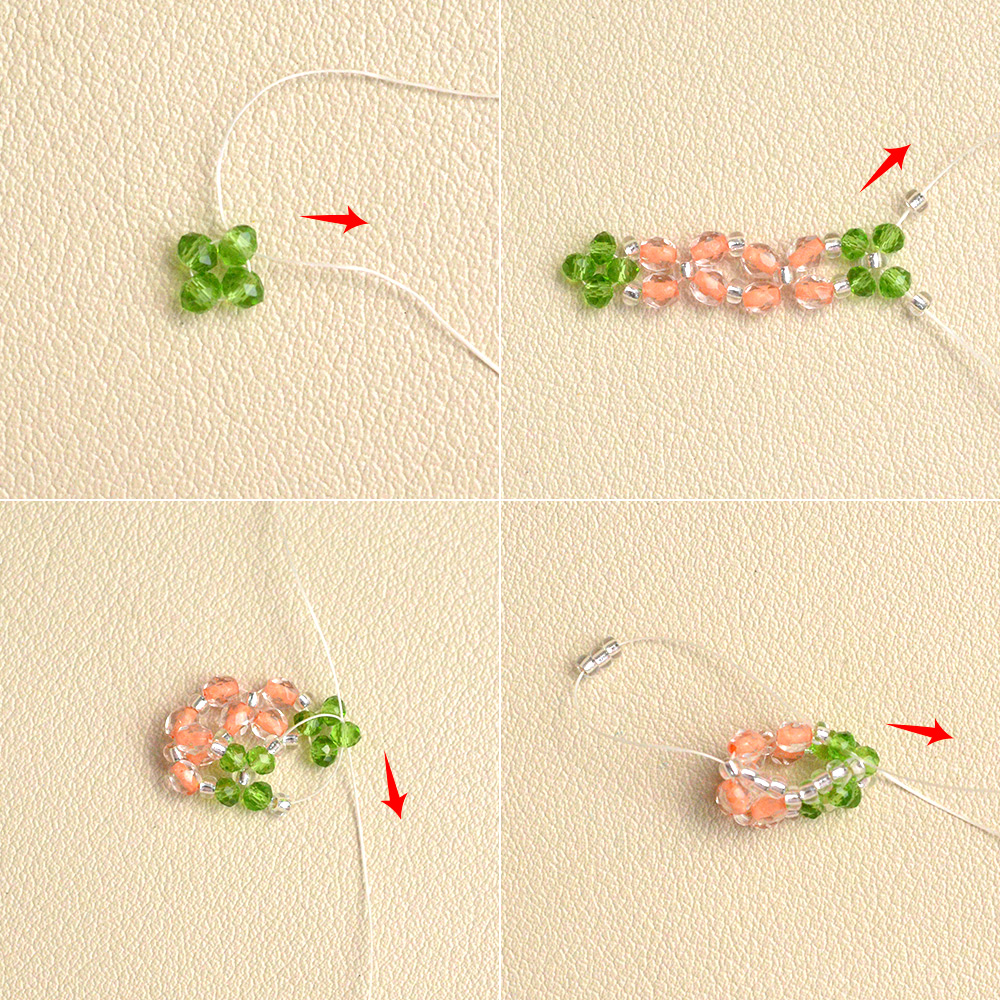 Серьги из розовых бантов и стеклянных бусин-3