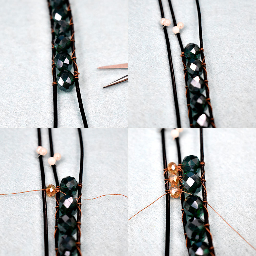 Многоярусный браслет из стеклянных бусин-4