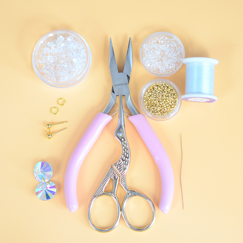 Серьги из стеклянных бусин с кабошоном из страз-2