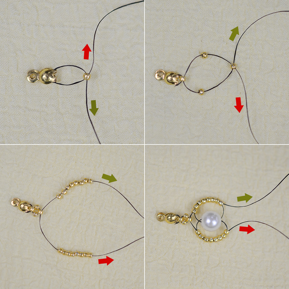 Браслет из бисера синего цвета с жемчугом и стеклянными бусинами-3