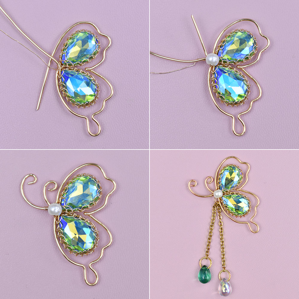 Подвеска-бабочка из проволоки со стеклянными стразами-4