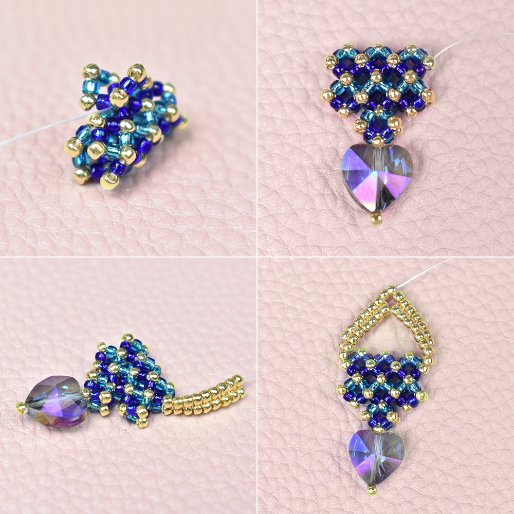 Серьги-пуссеты в форме сердца с бисером-5