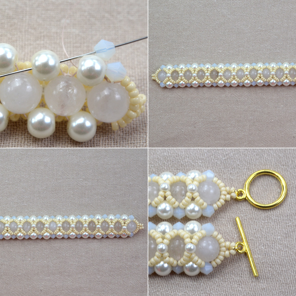 Браслет из стеклянного опалита и жемчуга-6