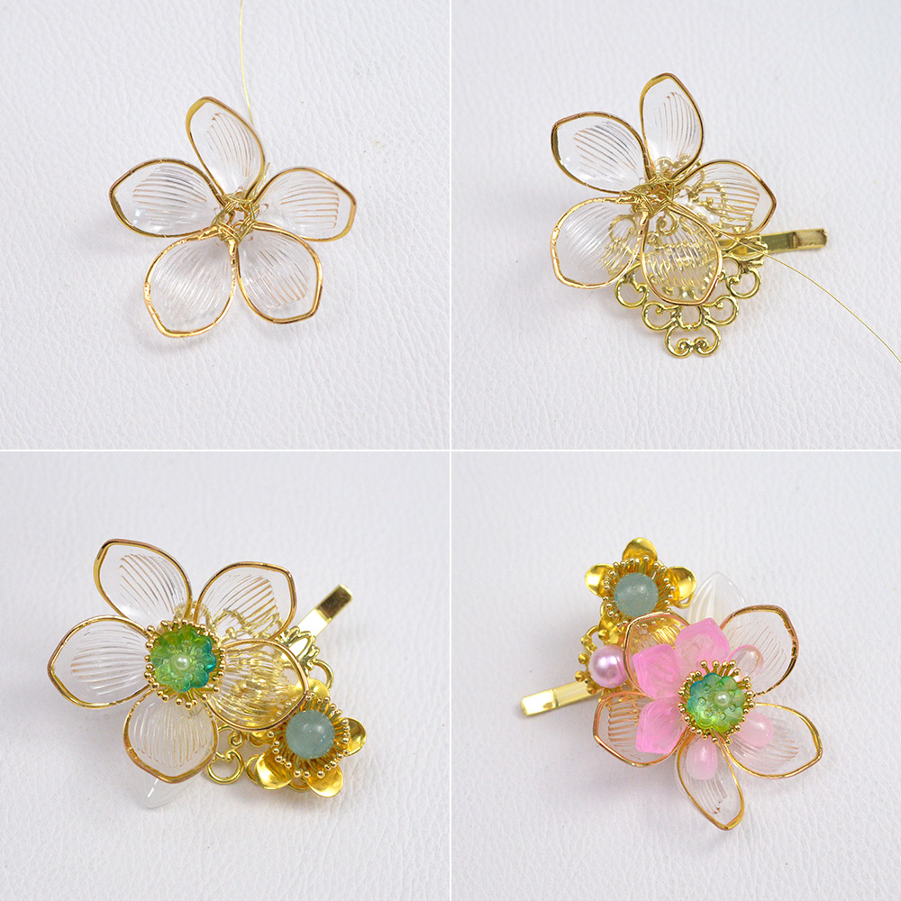 Заколка для волос с цветочным узором и бусинами-3