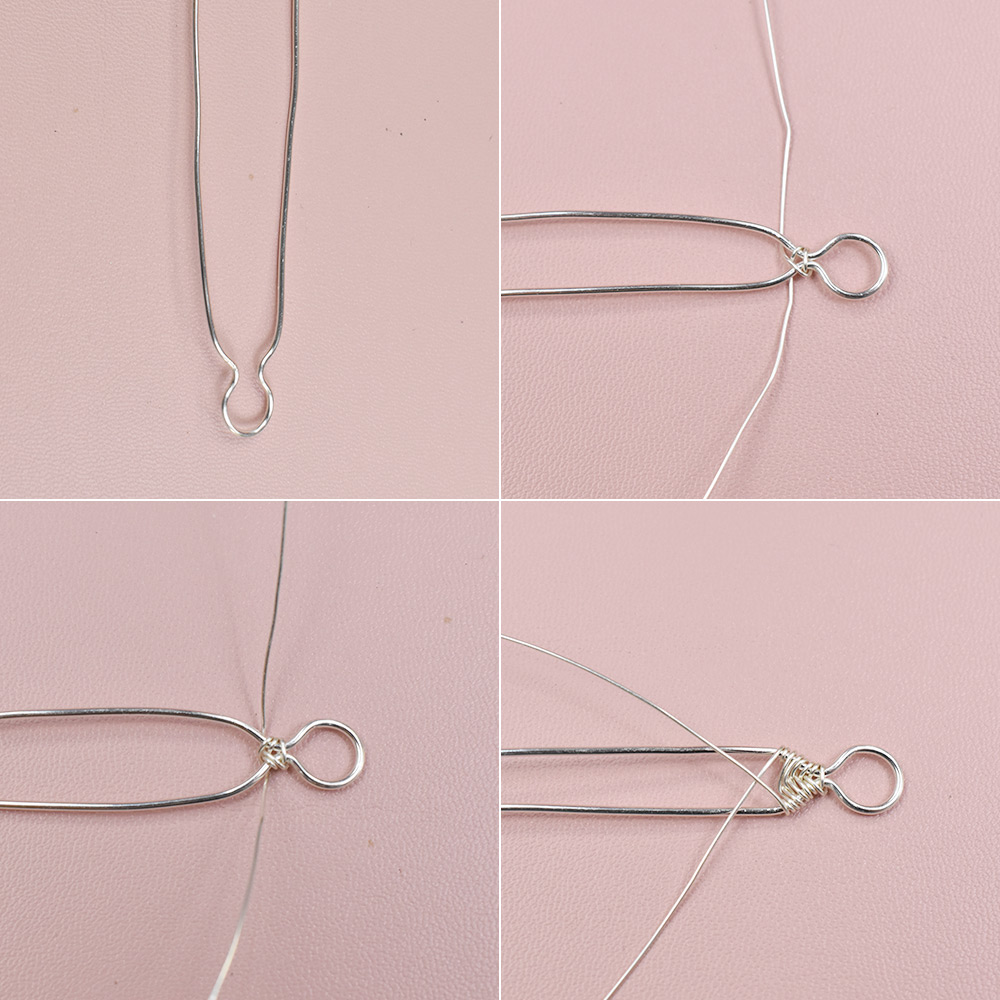 Браслет из проволоки и двухконусных стеклянных бусин-3