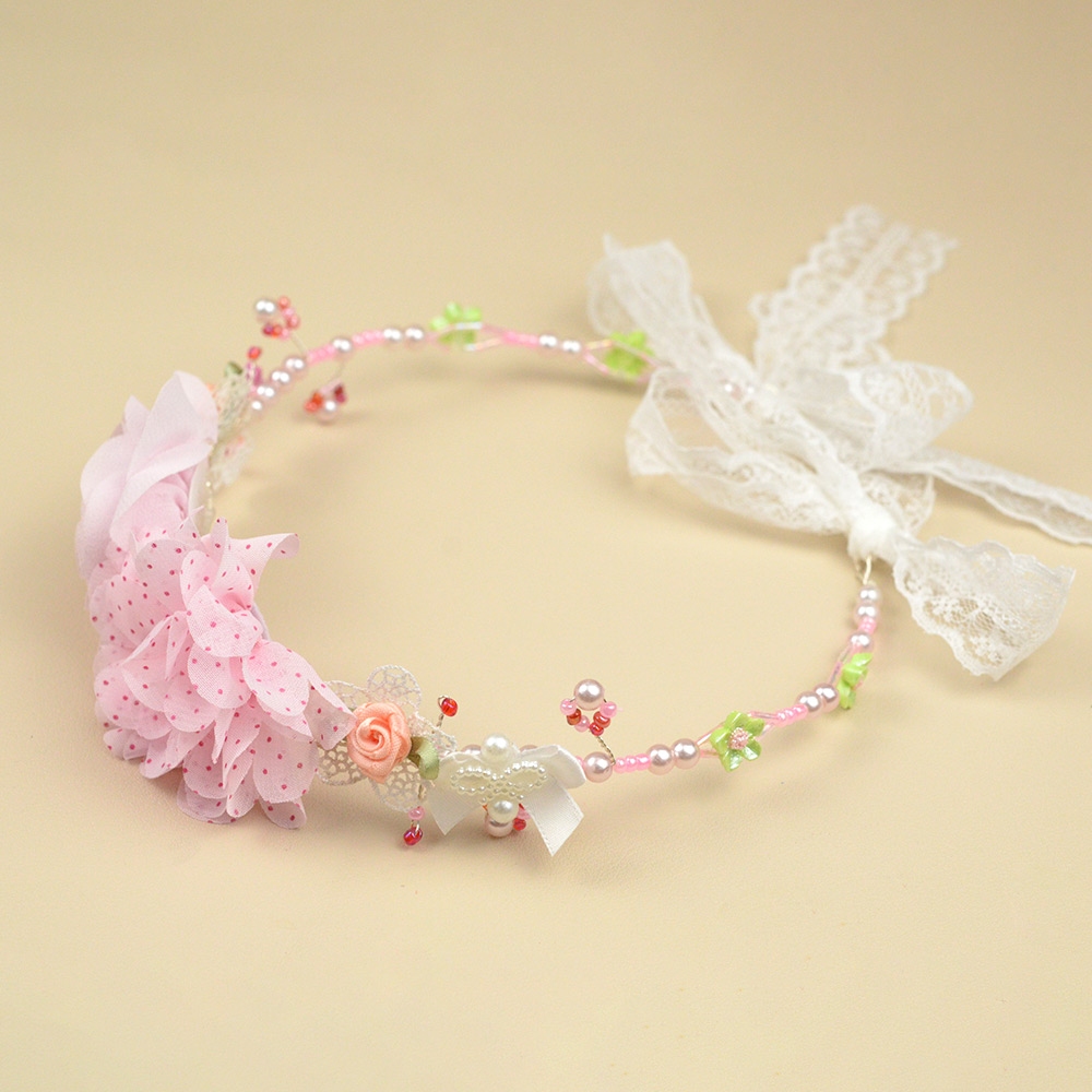 Розовая повязка на голову в стиле принцессы-4