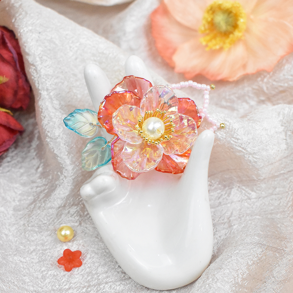 Red Petal Bead Brooch