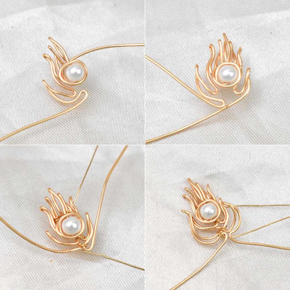 Брошь в виде листа, обмотанного проволокой-4