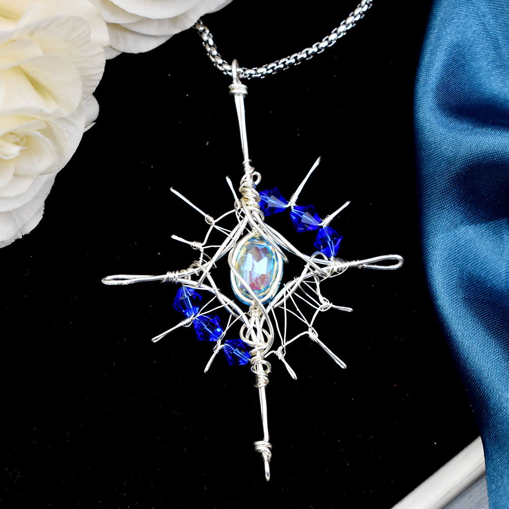 ラインストーンカボション付きワイヤーラッピングペンダント |パンダ